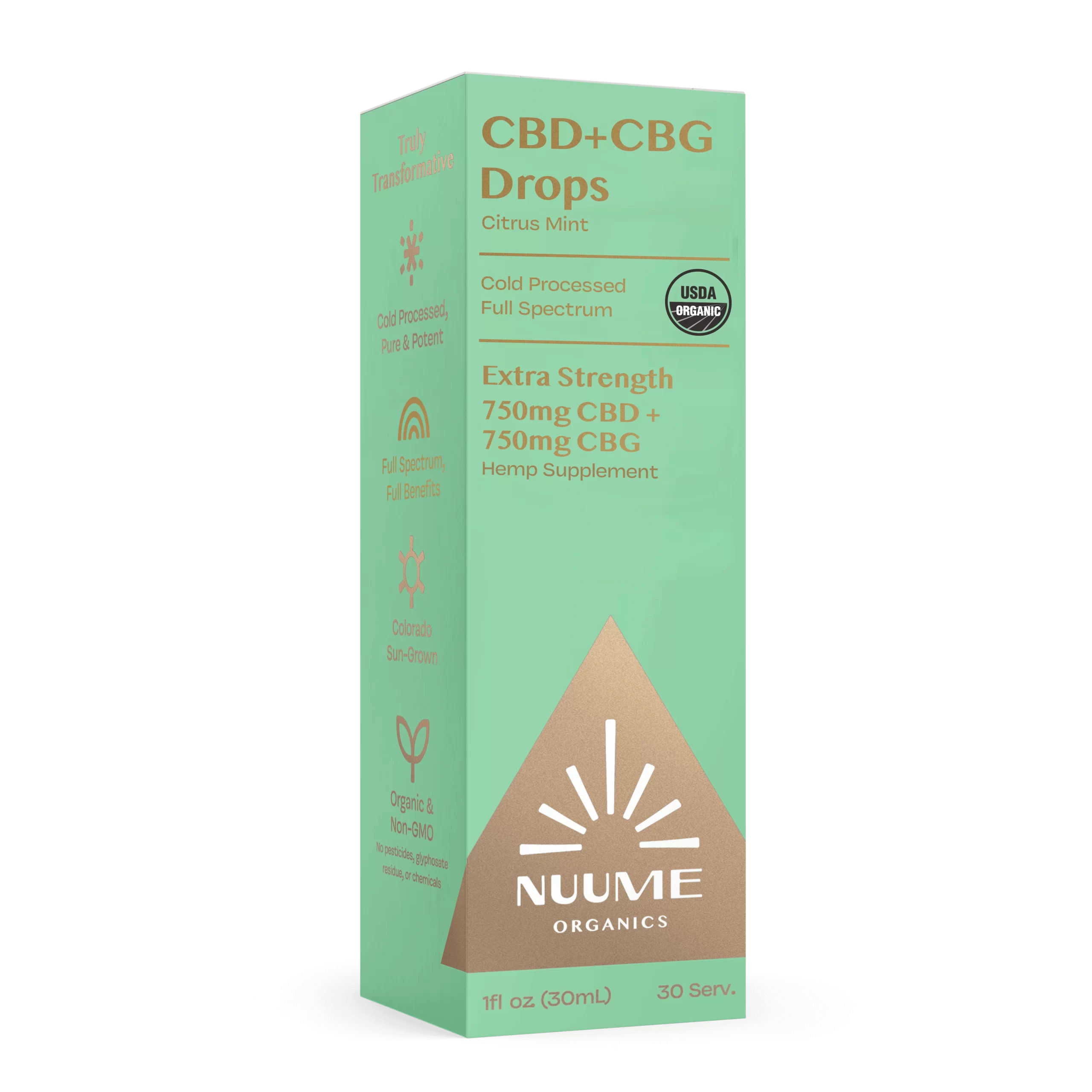 Organic CBG+CBD Drops Citrus Mint - Extra Strength 750mg+750mg