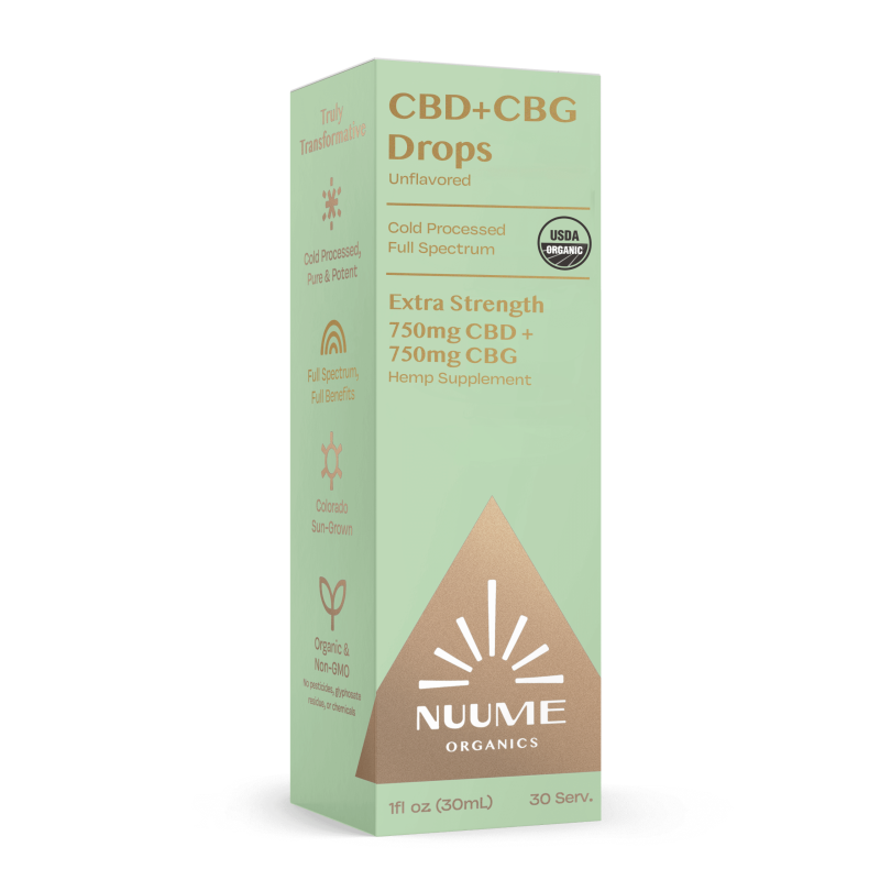 Organic CBG+CBD Drops Unflavored - Extra Strength 750mg+750mg